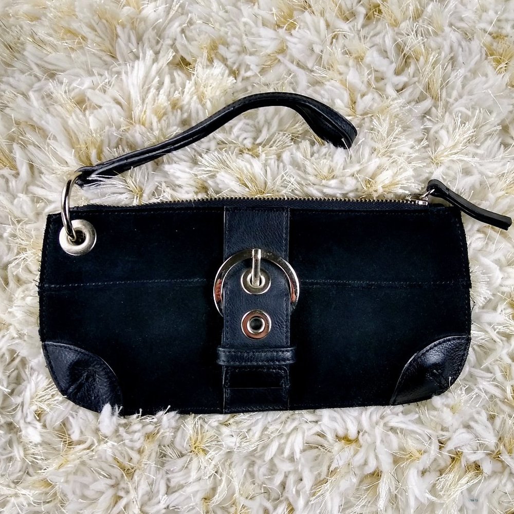 B&BWorks black suede & leather wristlet